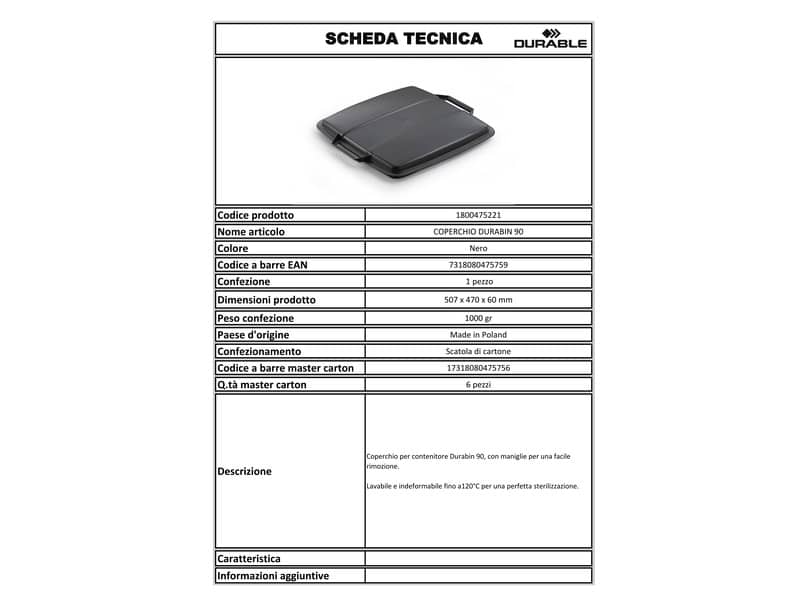 Coperchio per portarifiuti DURABLE DURABIN 90 l nero 1800475221