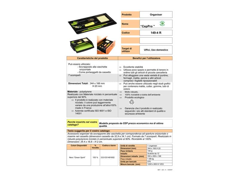 Organizer da cassetto CEP in polistirolo con 7 scomparti nero 34,4x16,8x2 cm - 1014940161