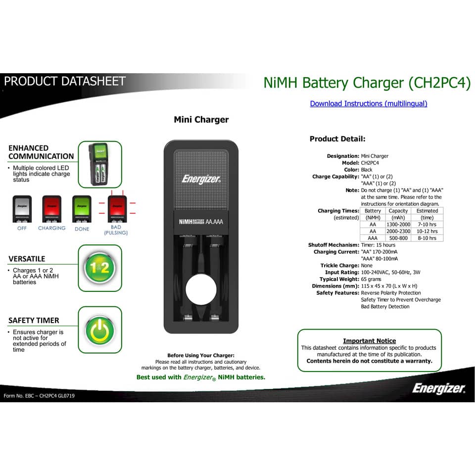 Caricabatterie ENERGIZER Mini Charger 2000mAh incluse 2 batterie Power Plus AA - E300701301
