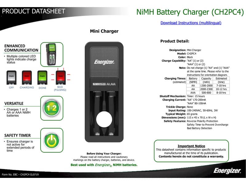 Caricabatterie ENERGIZER Mini Charger 2000mAh incluse 2 batterie Power Plus AA - E300701301