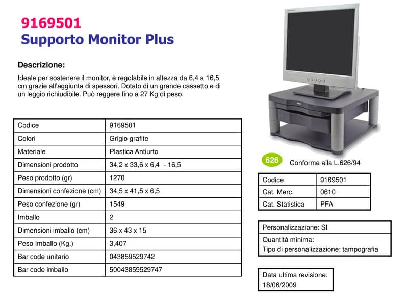 Supporto FELLOWES Premium Plus per monitor plastica riciclata grafite 34,3x33,3x6,4-16,5 cm - 9169501