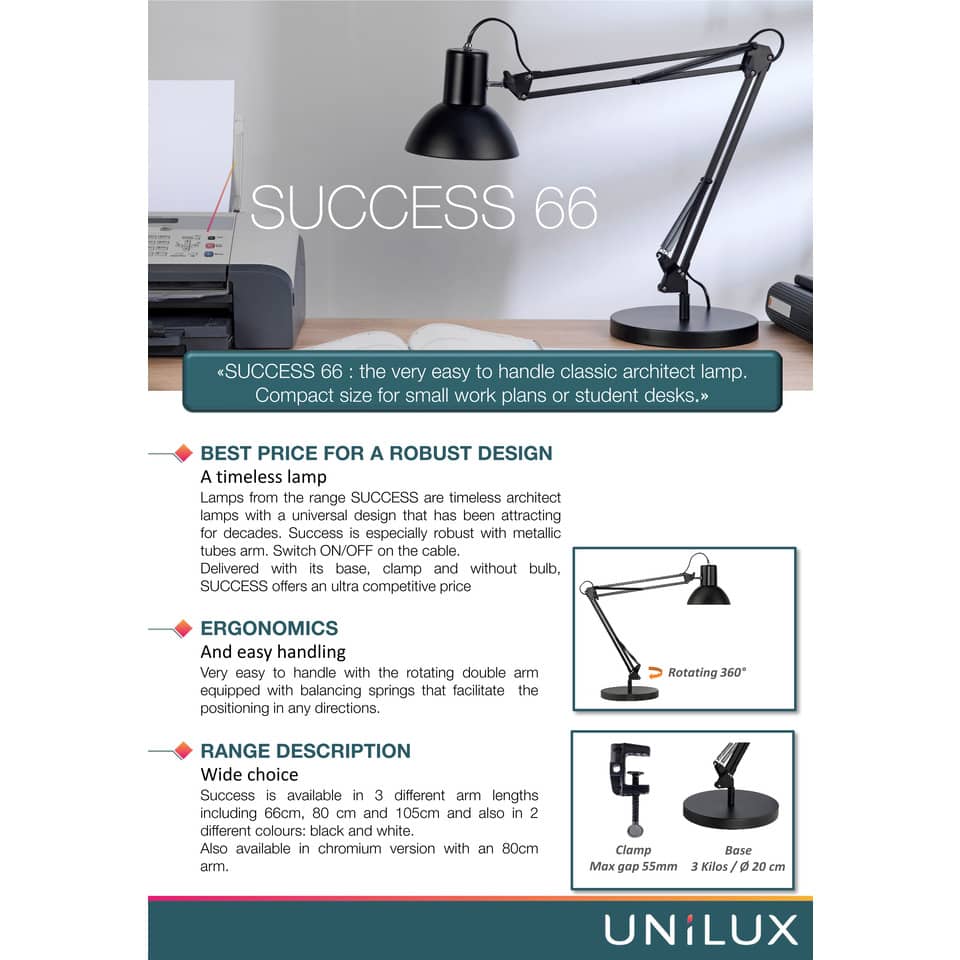 Lampada da tavolo a bulbo UNILUX Success 66 nero 400093600