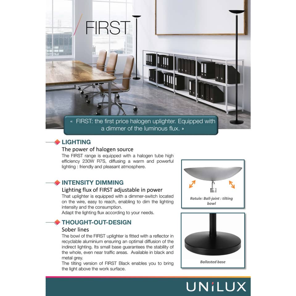 Piantana alogena UNILUX First grigio metallizzato con dimmer 100340559
