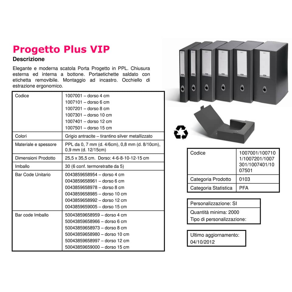 Scatola portaprogetti LEONARDI Plus VIP 25,5x35,5 cm PPL antracite dorso 10 cm 1007301
