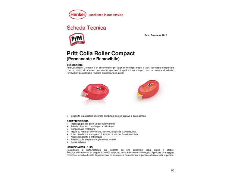 Colla roller Pritt Compact - permanente 8,4mm x 10m trasparente 2120601