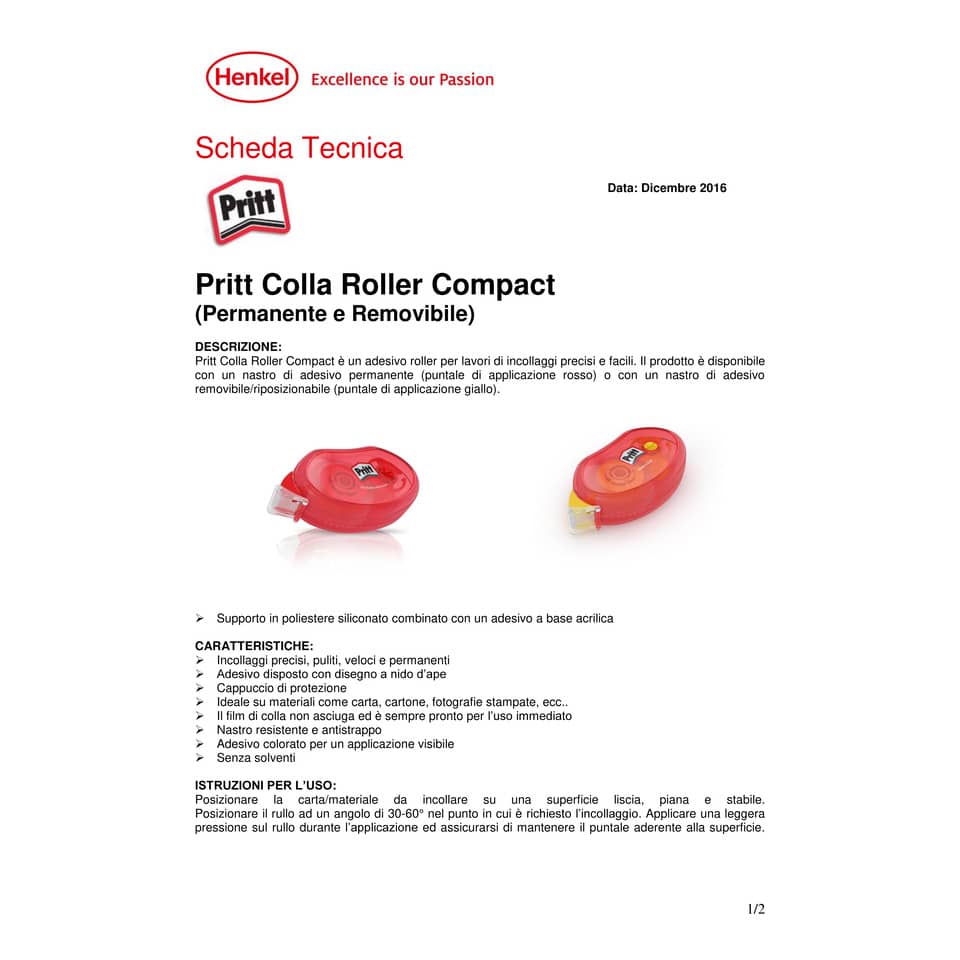Colla roller Pritt Compact - permanente 8,4mm x 10m trasparente 2120601