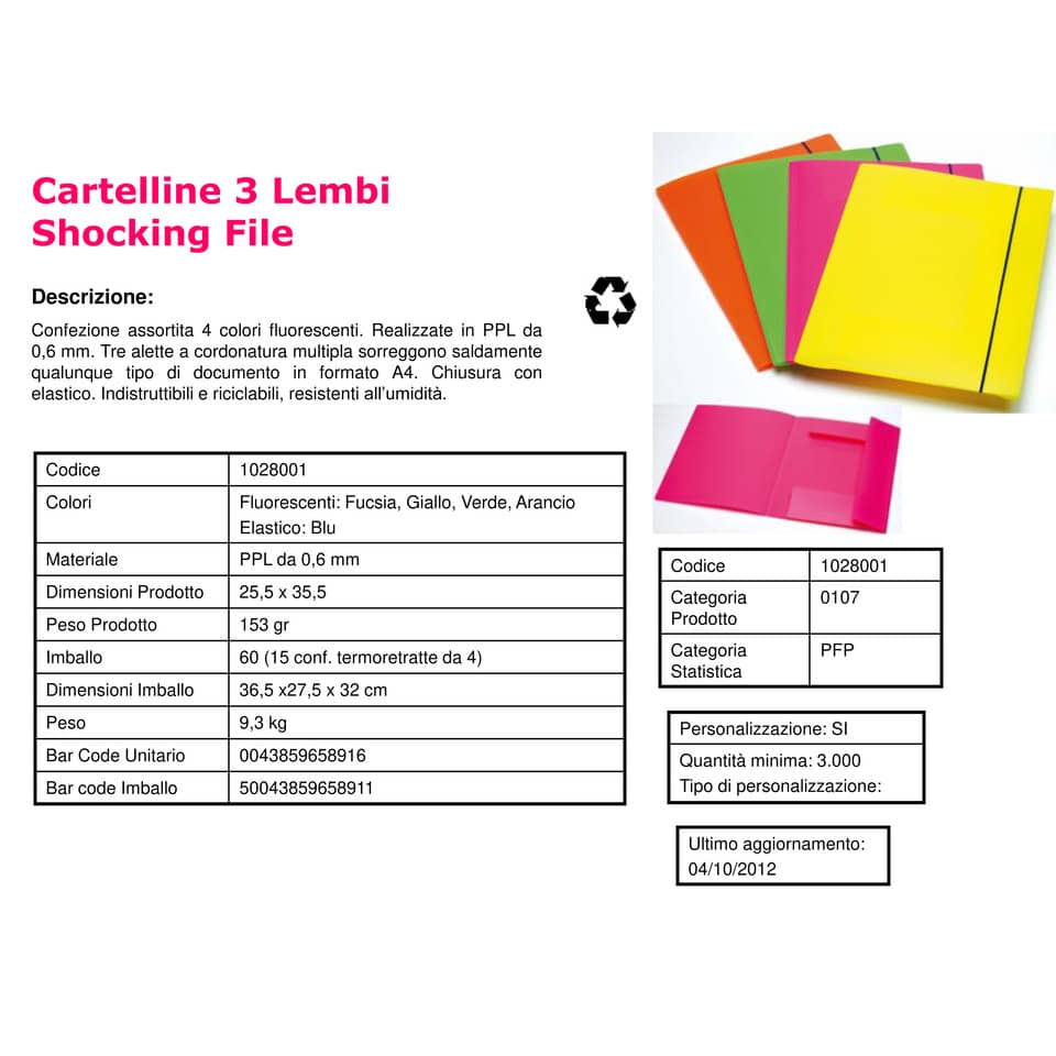 Cartellina a 3 lembi FELLOWES cordonatura multipla con elastico A4 assortiti  conf. da 4 - 1028001