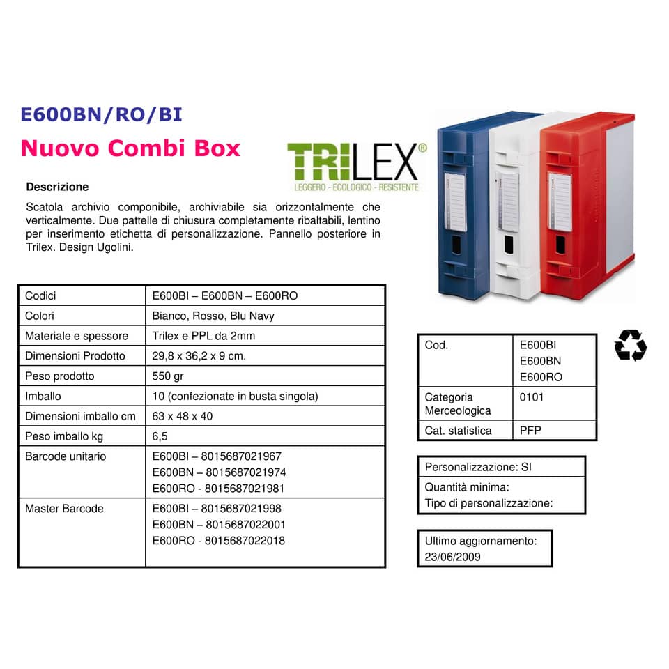 Scatola archivio LEONARDI Combi Box E600 29,8x36,2 cm - dorso 9 cm bianco E600BI