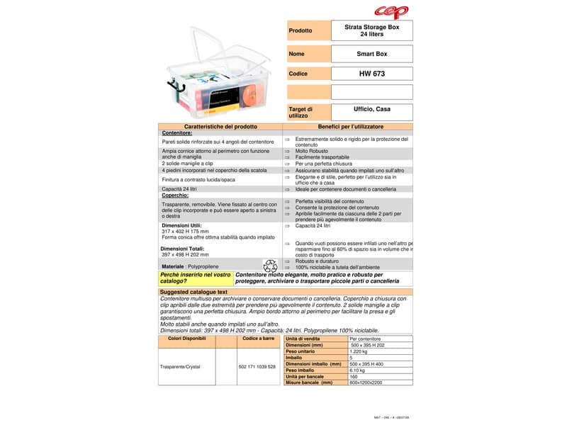 Contenitore con doppio coperchio in ppl 24 L Strata riciclabile impilabile trasparente - 2006730110