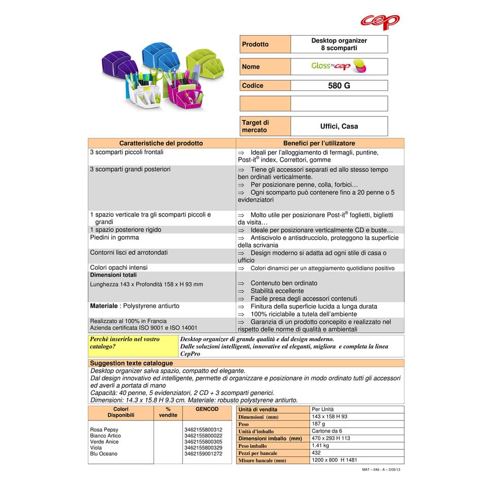 Portaoggetti CEP Gloss rosa 14.3 x 15.8 H 9.3 cm 1005800371