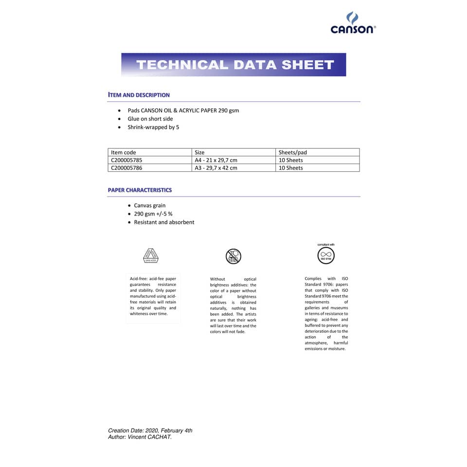 Blocco da disegno CANSON per olio e acrilico 10 fogli bianco 290 g/m² A4 C200005785