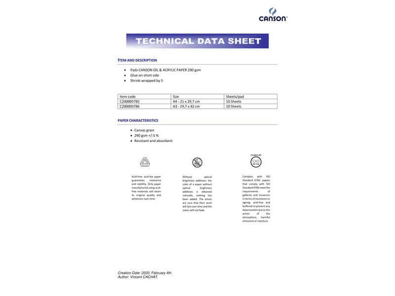 Blocco da disegno CANSON per olio e acrilico 10 fogli bianco 290 g/m² A4 C200005785