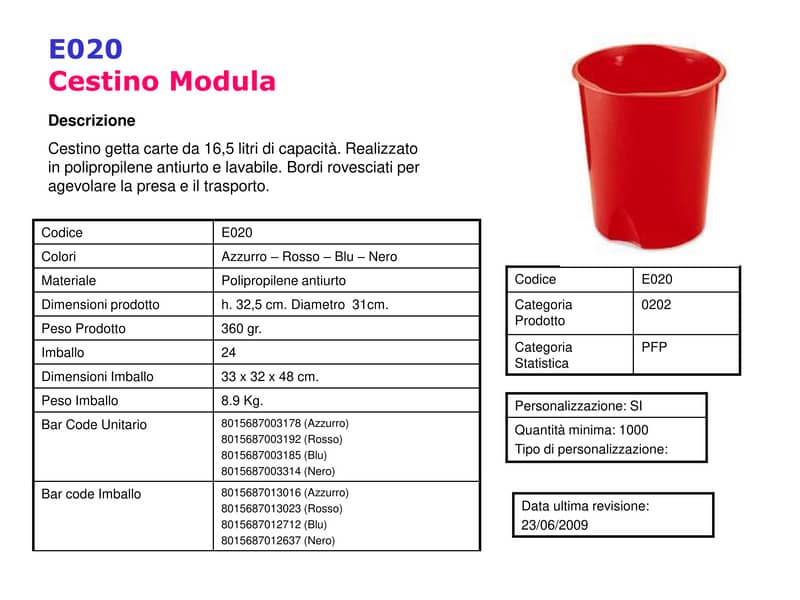 Cestino gettacarte FELLOWES Modula 16.5 l blu 32,5x31 ø cm E020BN