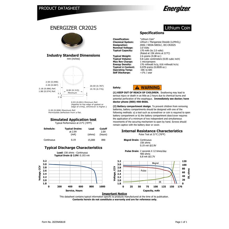 Batterie al litio a bottone ENERGIZER CR2025 conf. da 2 - E301021503