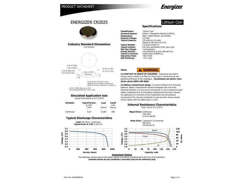 Batterie al litio a bottone ENERGIZER CR2025 conf. da 2 - E301021503