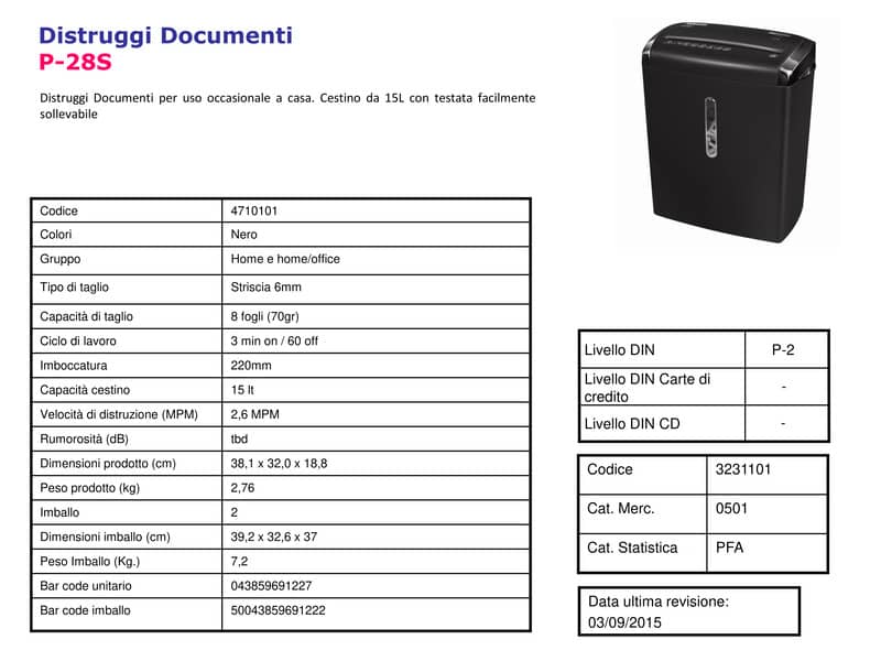Distruggidocumenti uso personale FELLOWES Powershred® P-28S - P-2 -15 L taglio a strisce 6 mm - 4710101