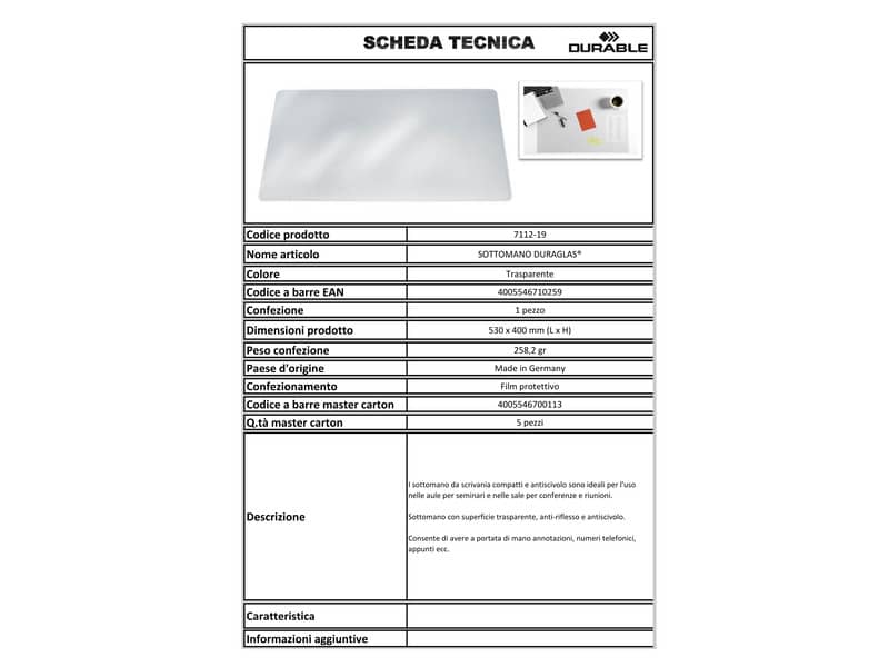 Sottomano DURABLE DURAGLAS® pvc trasparente 53x40 cm 711219