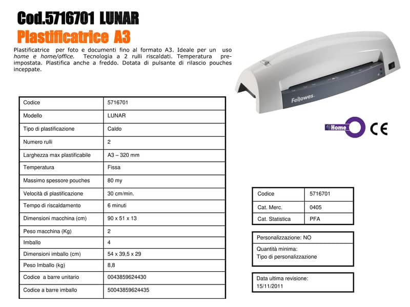 Plastificatrice a caldo FELLOWES Lunar bianco A3 5716701