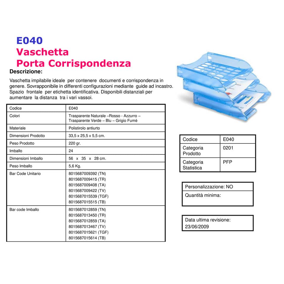 Vaschetta portacorrispondenza FELLOWES Modula polistirolo blu 26x34,5x6,5 cm E040BN