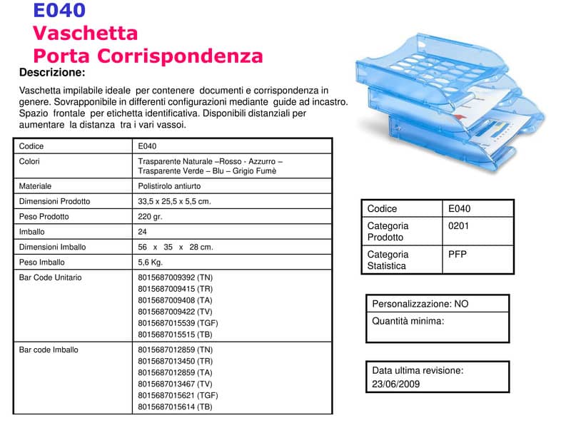 Vaschetta portacorrispondenza FELLOWES Modula polistirolo blu 26x34,5x6,5 cm E040BN