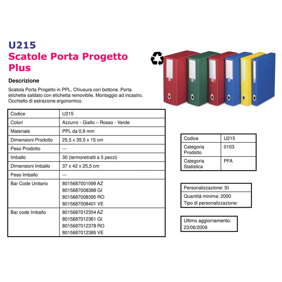 Scatola portaprogetti LEONARDI Plus PPL 25,5x35,5 cm - dorso 15 cm azzurro U215AZ