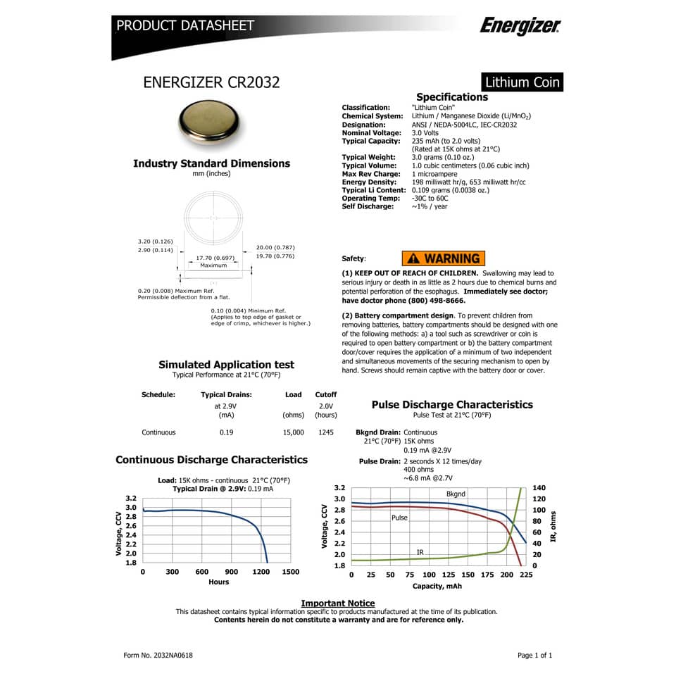 Batterie al litio a bottone ENERGIZER CR2032 conf. da 2 - E301021403
