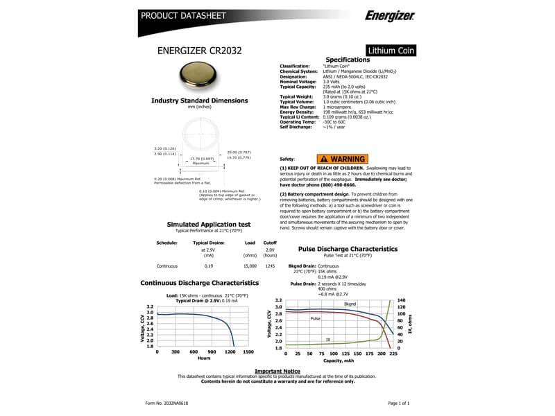 Batterie al litio a bottone ENERGIZER CR2032 conf. da 2 - E301021403