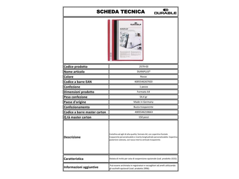 Cartellina ad aghi DURABLE DURAPLUS® A4 rosso 257903