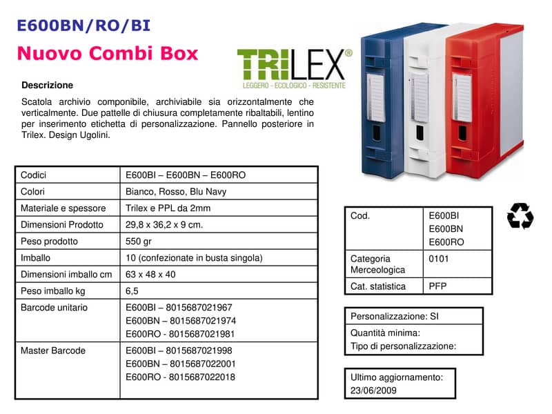 Scatola archivio LEONARDI Combi Box E600 29,8x36,2 cm - dorso 9 cm blu navy E600BN