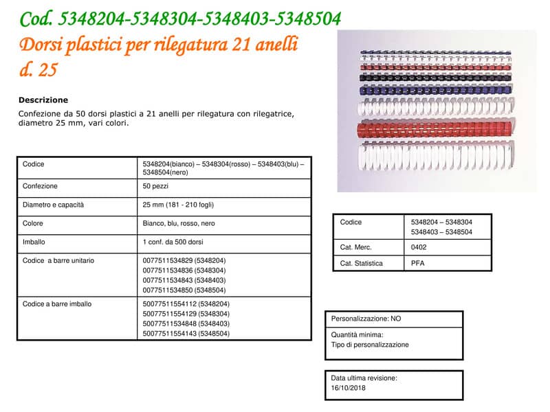 Dorsi plastici FELLOWES blu ad anello tondo 25 mm - 181-200 fogli 31x3,2x22,5 cm conf.50 - 5348304