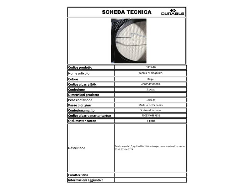 Sabbia di ricambio per posacenere DURABLE 1,5 kg beige 333516