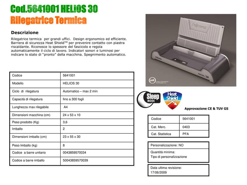 Rilegatrice termica FELLOWES Helios 30 capacità di rilegatura 240 fogli 5641001