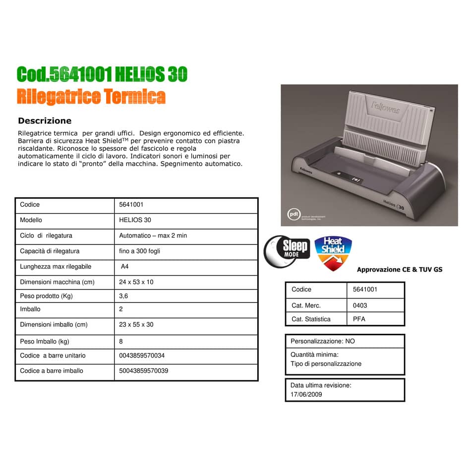 Rilegatrice termica FELLOWES Helios 30 capacità di rilegatura 240 fogli 5641001