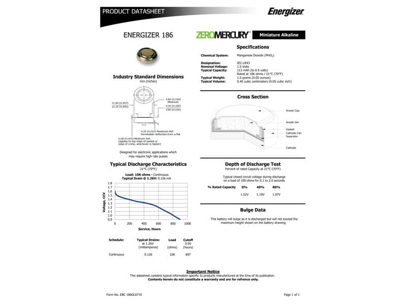 Batterie alcaline a bottone ENERGIZER LR43/186 conf. da 2 - E301536500
