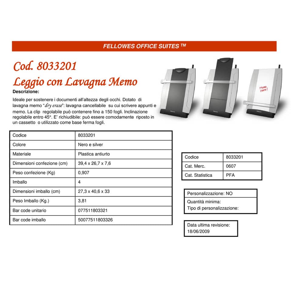 Leggio da scrivania FELLOWES Office Suites nero/argento 38,10x26,04x15,24 cm 8033201