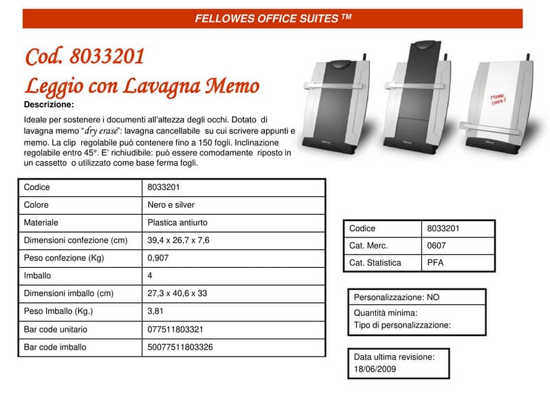 Leggio da scrivania FELLOWES Office Suites nero/argento 38,10x26,04x15,24 cm 8033201