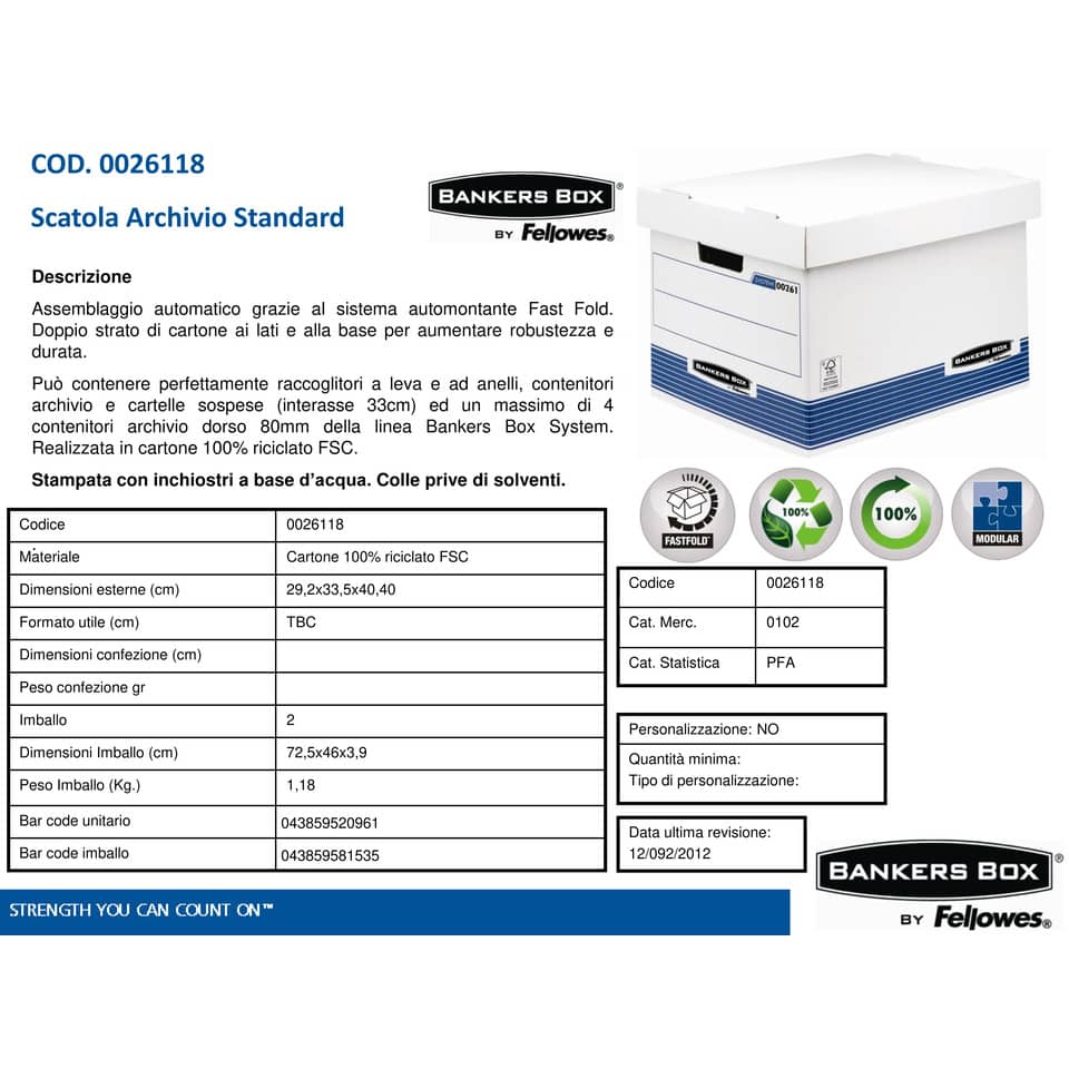 Scatola archivio BANKERS BOX Box System standard 28,5x33,3x38 cm blu/bianco 0026101