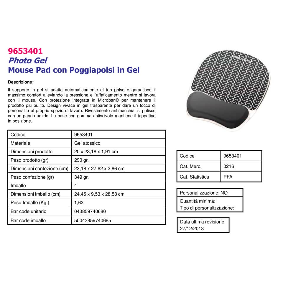 Tappetino mouse con poggiapolsi FELLOWES Photo Gel disegno pneumatico 9653401
