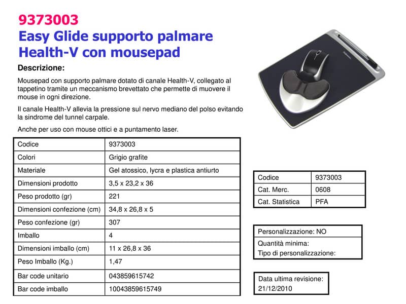Supporto FELLOWES palmare Easy Glide Health V nero 9373003