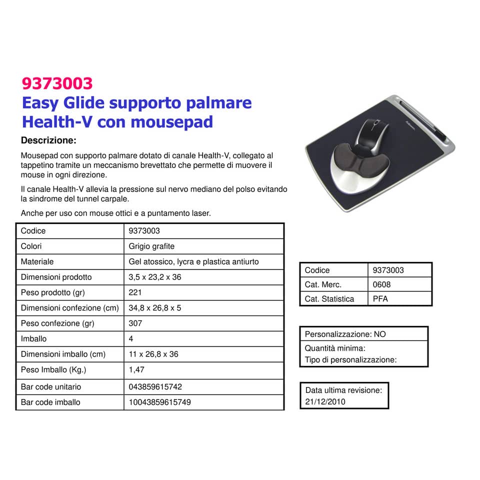 Supporto FELLOWES palmare Easy Glide Health V nero 9373003