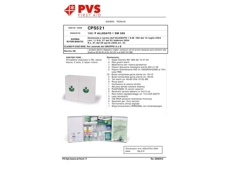 Armadietto Pronto Soccorso Base PVS bianco plastica - 3 persone CPS521