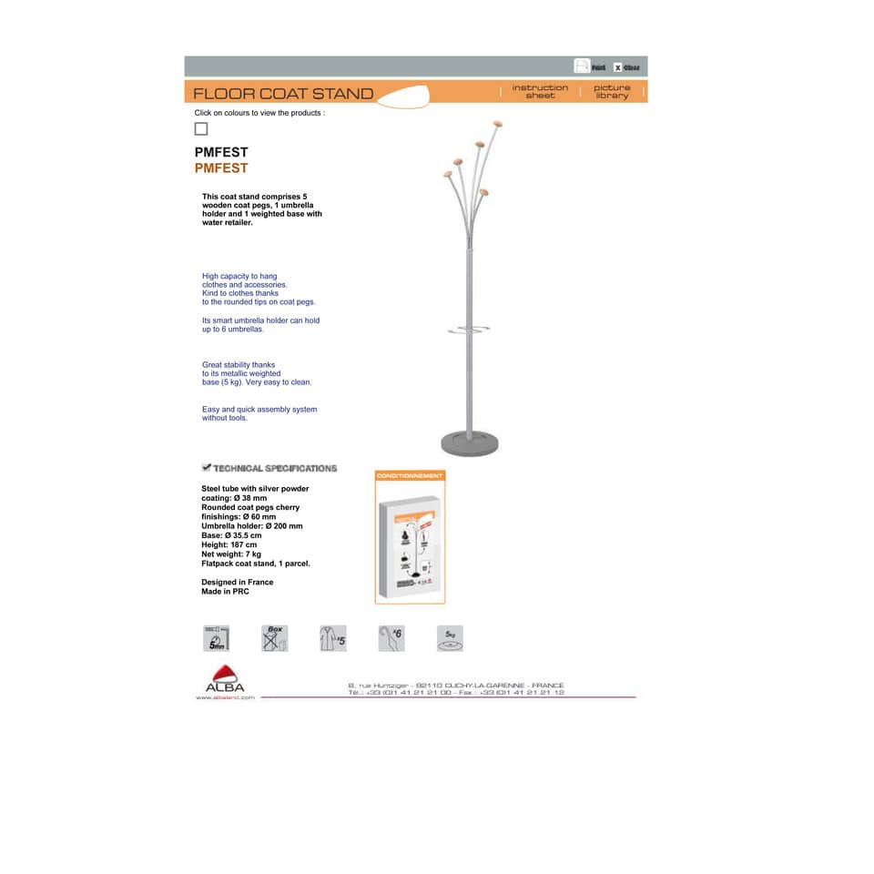 Appendiabiti da terra Alba PMFest con 5 appendini ø35xH.175 cm Grigio-Argento-Marrone chiaro PMFESTW M