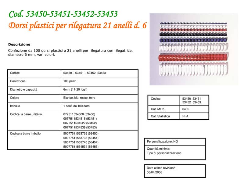 Dorsi plastici FELLOWES blu ad anello tondo 6 mm -  1-20 fogli conf.100 - 5345106