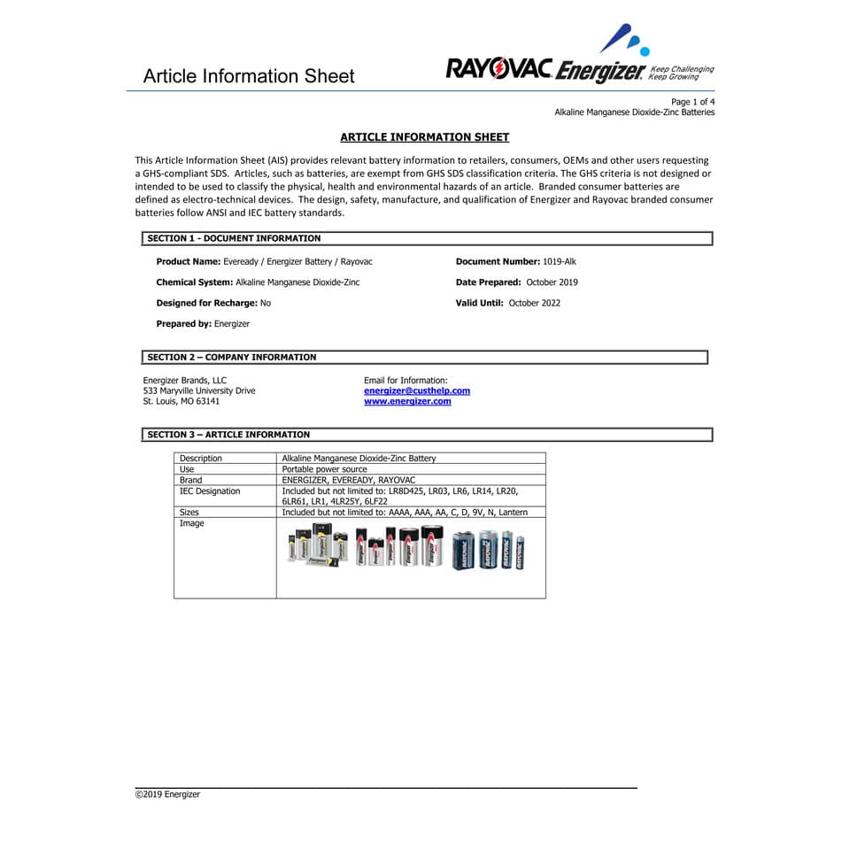 Batterie alcaline a bottone ENERGIZER LR1/E90 conf. da 2 - E300803302
