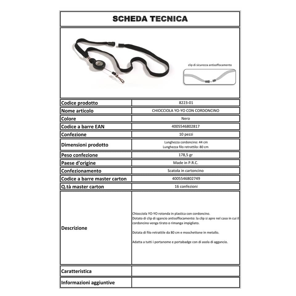 Chiocciole portabadge YO-YO Durable rotonde in plastica con cordoncino nero 822301