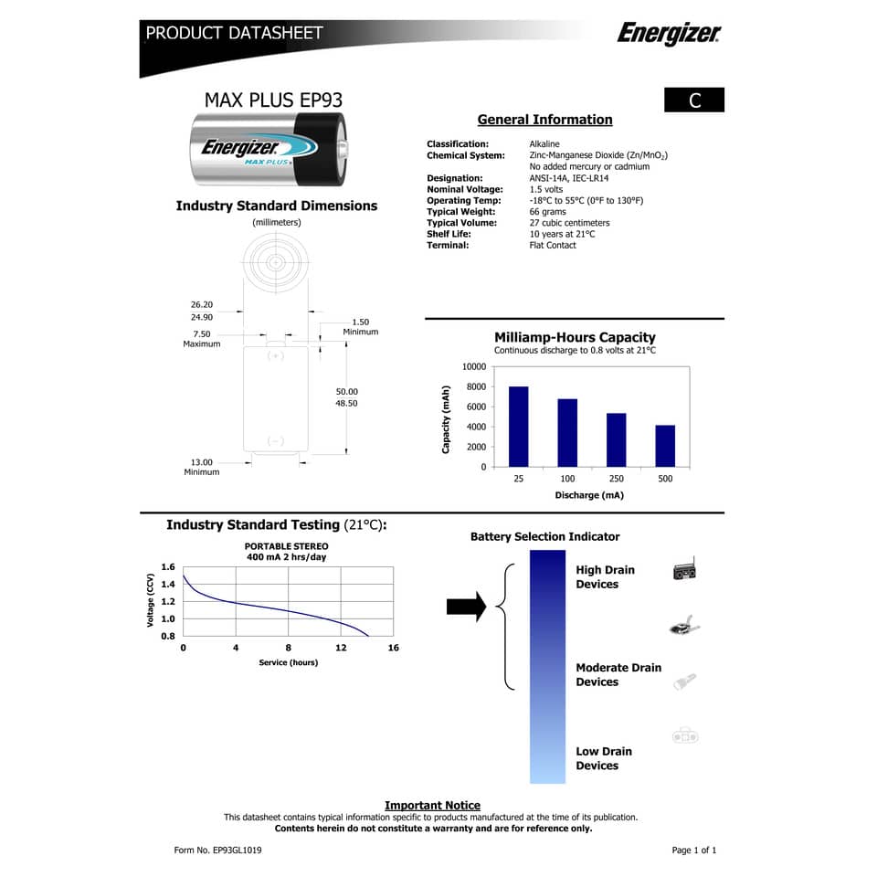 Batterie ENERGIZER Max Plus C  conf. da 2 - E301324203