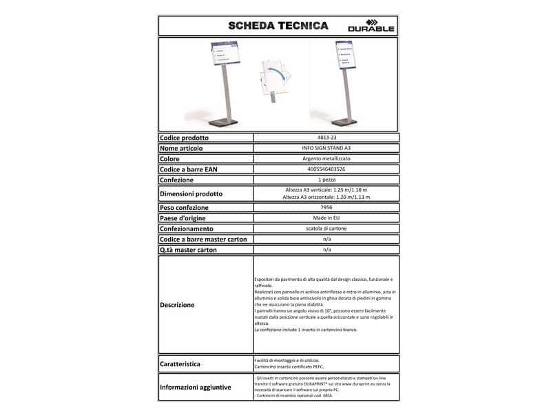 Espositore da terra DURABLE INFO SIGN A3  argento metallizzato - 481323