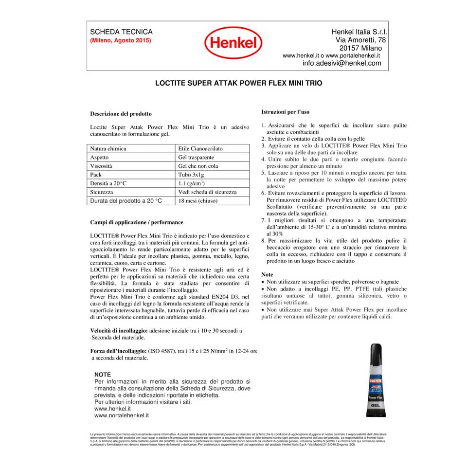 Colla Loctite Super Attak Power gel Mini trasparente Blister da 3 tubetti da 1 gr - 2631567