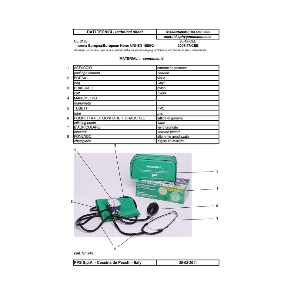 Sfigmomanometro aneroide PVS Personal verde SFI240