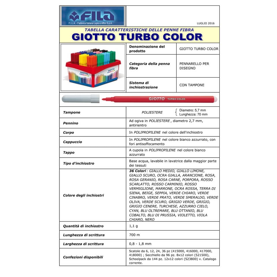 Pennarelli GIOTTO Turbo Color punta fine 2,8 mm assortiti Schoolpack da 144 - 523800